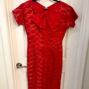 Vintage 1960s Meg Madison Red Bow Dress